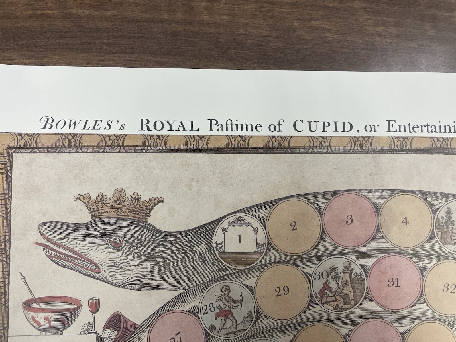 Vintage Game of the Snake Cupid Board Game Print Bowles Royal Pastime Art
