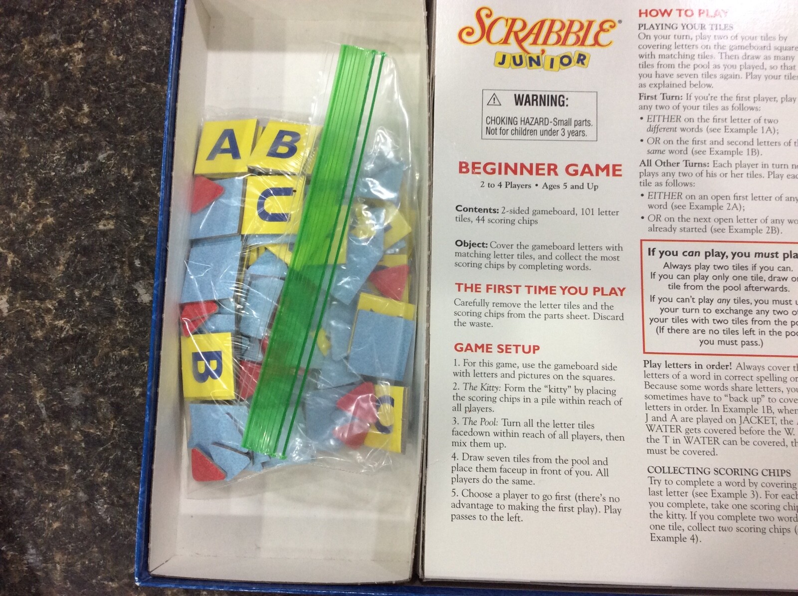 Scrabble Junior By Milton Bradley For Ages 5 and Up Complete Game
