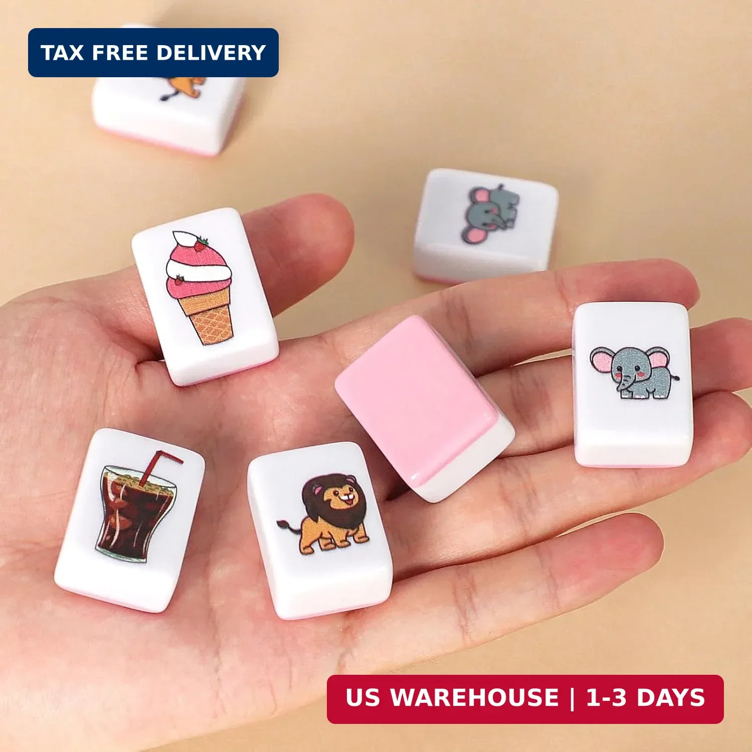 2 Players Mahjong Block Set for Adult, Mahjong Tile Game with 66 Premium Pink Ti