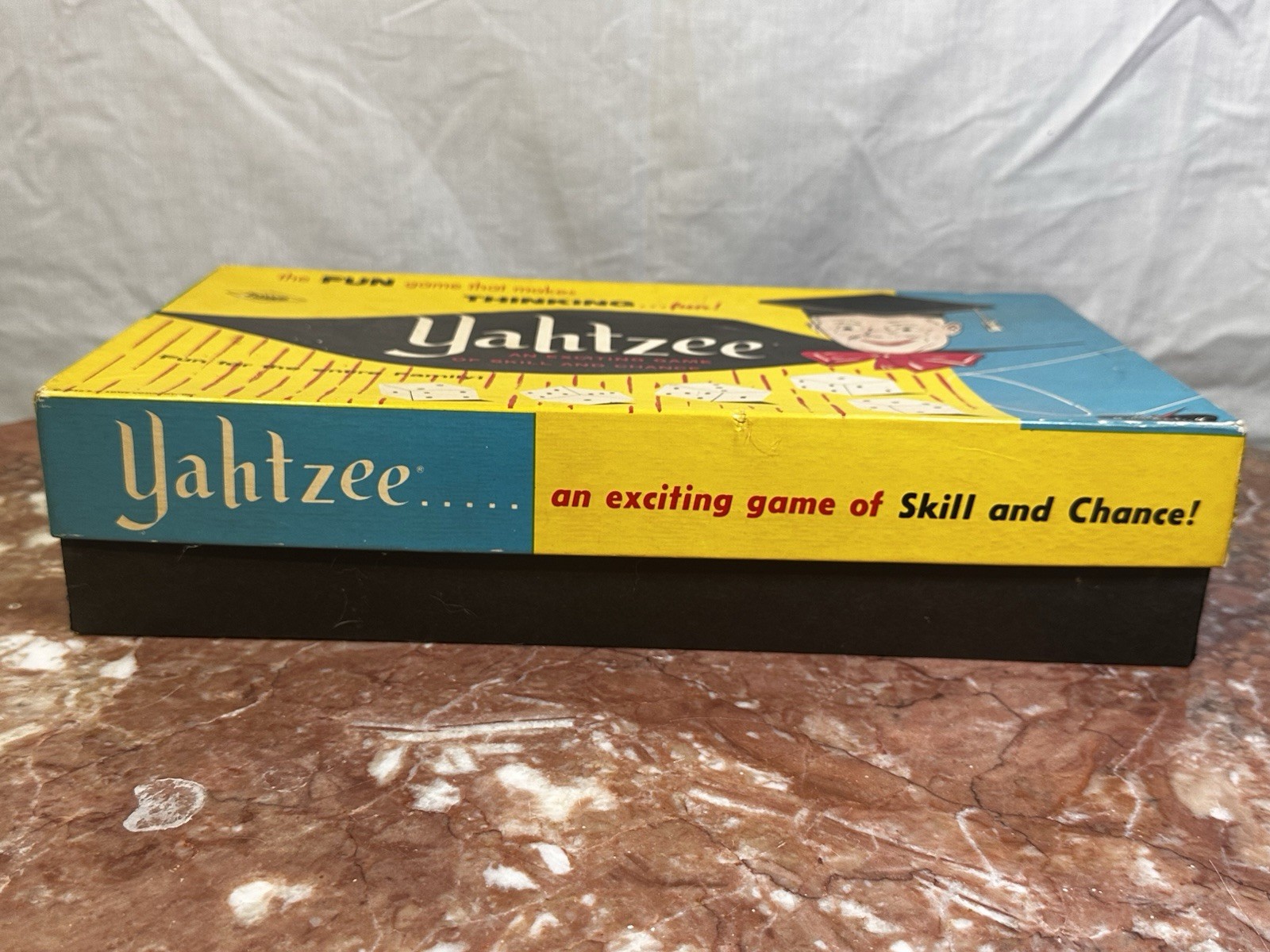 Vintage Yahtzee Game E.S. Lowe Co. 1956 1972 Complete Dice Cup Chips Score Cards