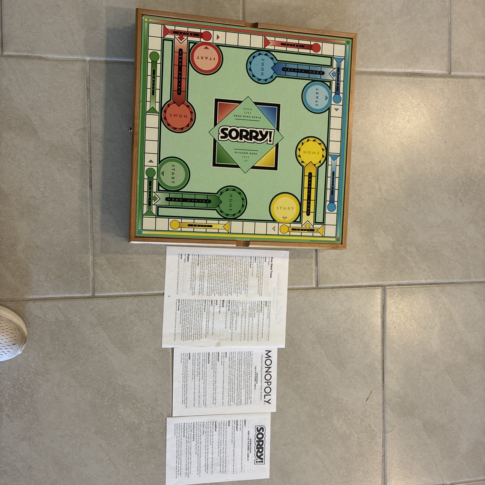 2003 Wood Case Monopoly/Sorry/Cribbage/Checkers/Chess/Cards/Poker Dice Read