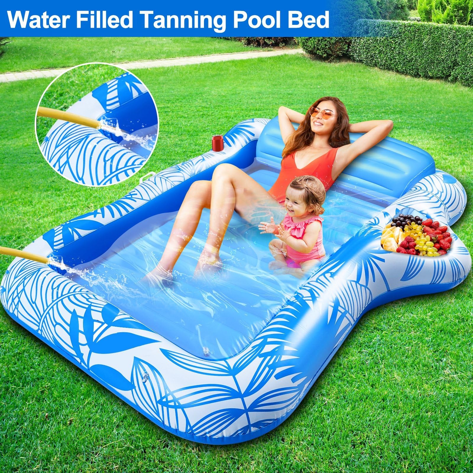 Pool Float 83 x63 Extra Large Inflatable 2 Person Tanning Lounger Blue 83×63