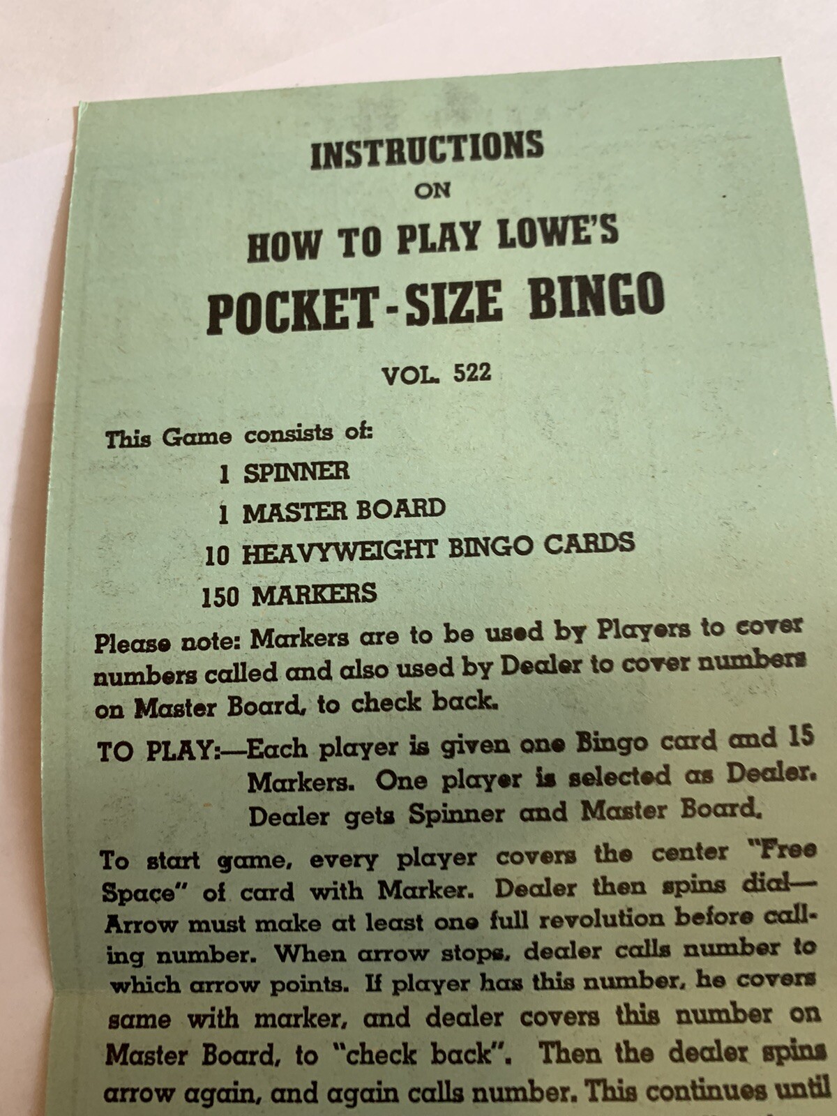 Vintage Lowe’s Pocket Size Bingo Vol. 522 wood markers, vintage bingo game