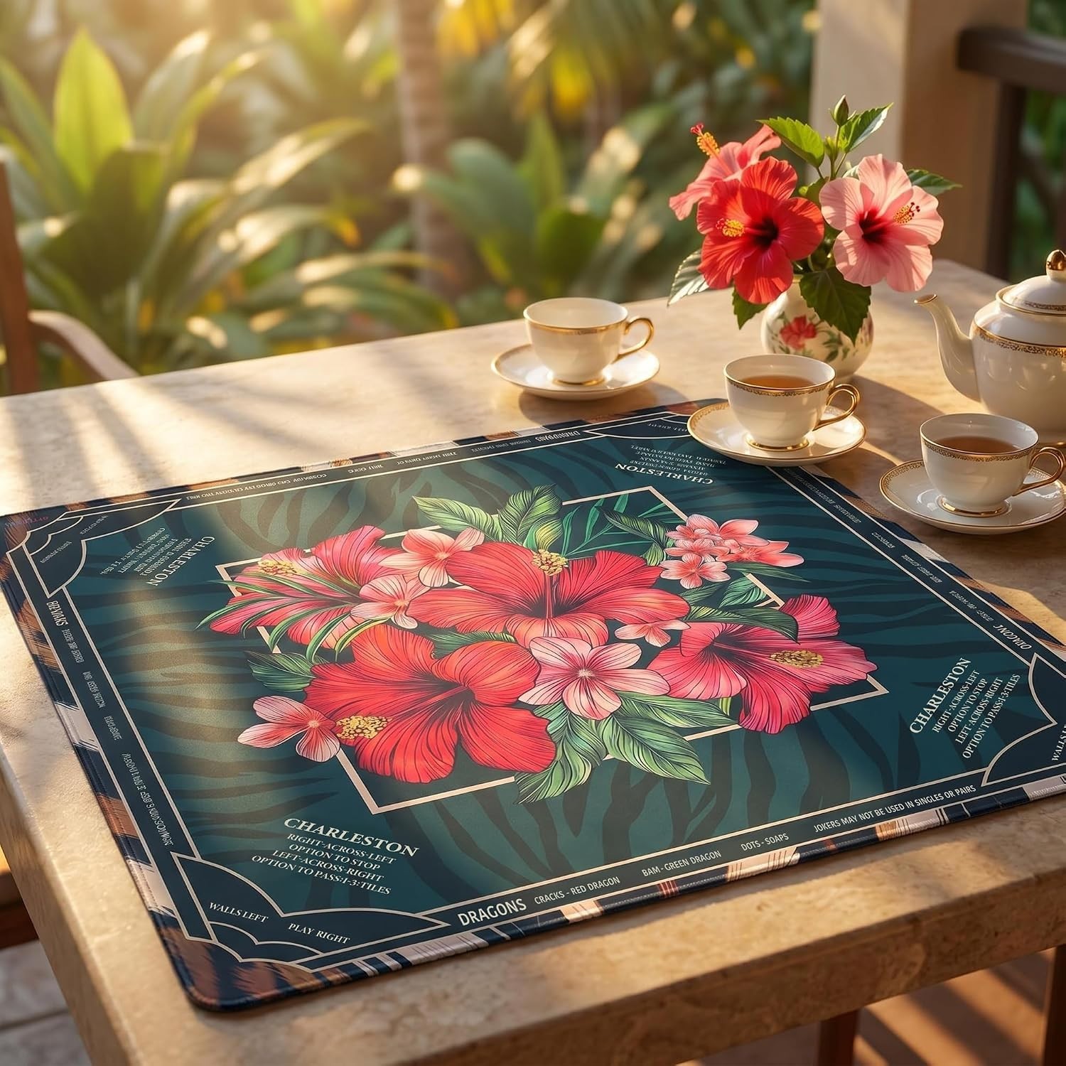 Mahjong Mat 4mm Extra Thick 33.5 Inch Non-Slip Rubber Rolled Printed Rules & Bag
