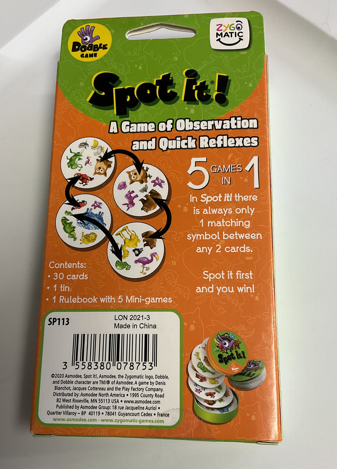 Spot It! Animals Eco-Blister Junior Family Card Game Asmodee Zygomatic Party Jr