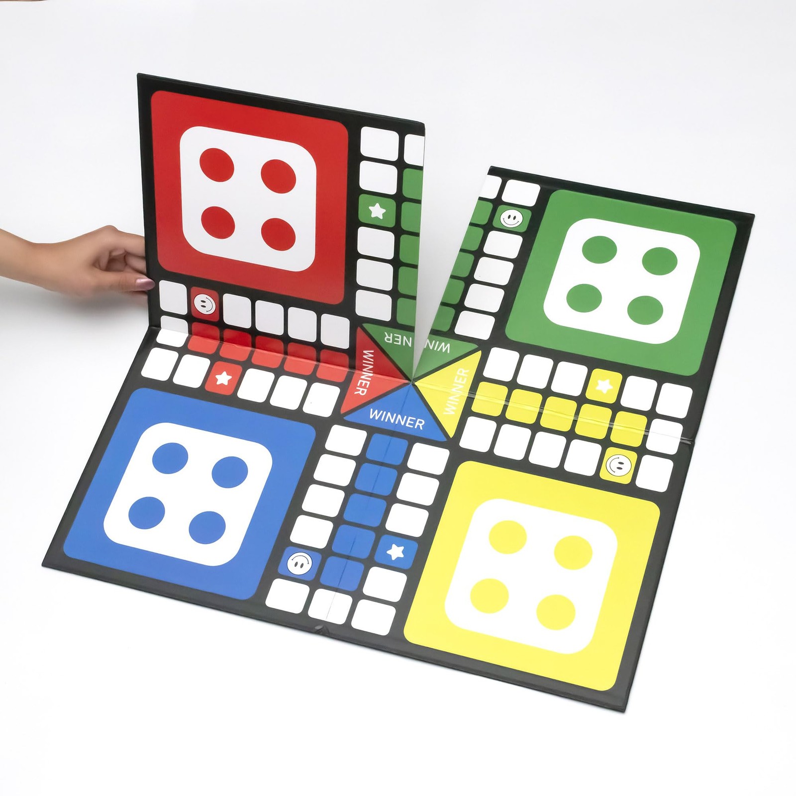 Premium Ludo Board Game Set – 20″x20″ Quad-Fold Game Board with 16 Colorful P…