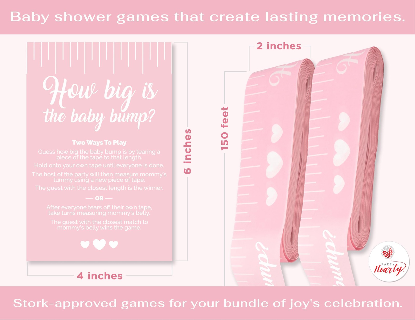 Funny Baby Shower Games for Girl Activities, 2 Rolls, 2 inches x 150 feet, Pi…