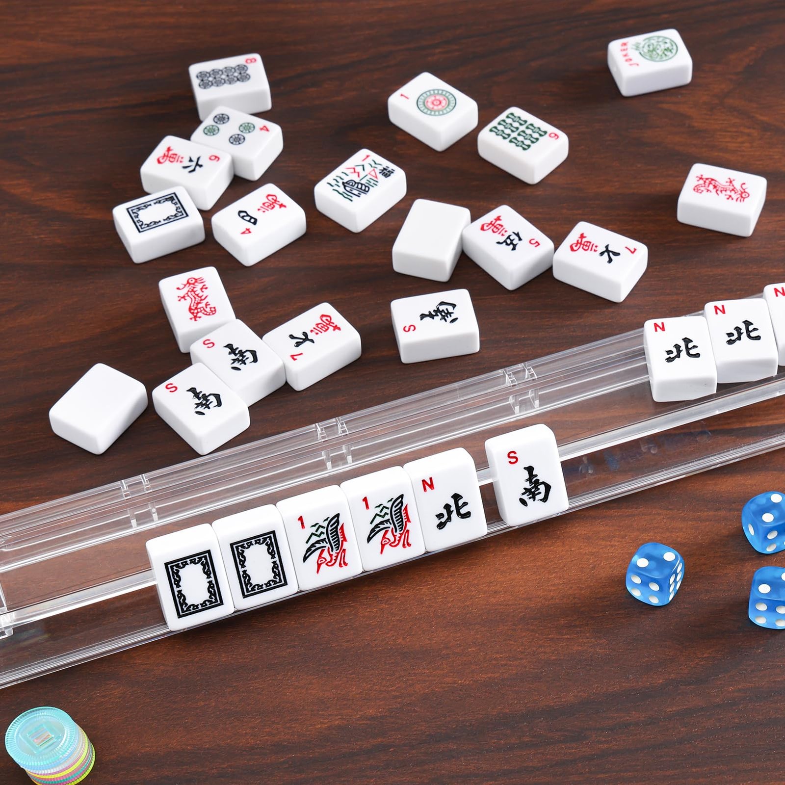 ZGME American Mahjong Set,166 White Tiles with Blue Bag and 1 inch, Deep