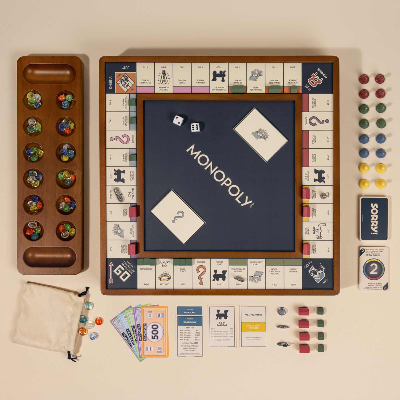 WS Game Company 3-in-1 Premium Game Collection: Monopoly, Sorry!, and Mancala
