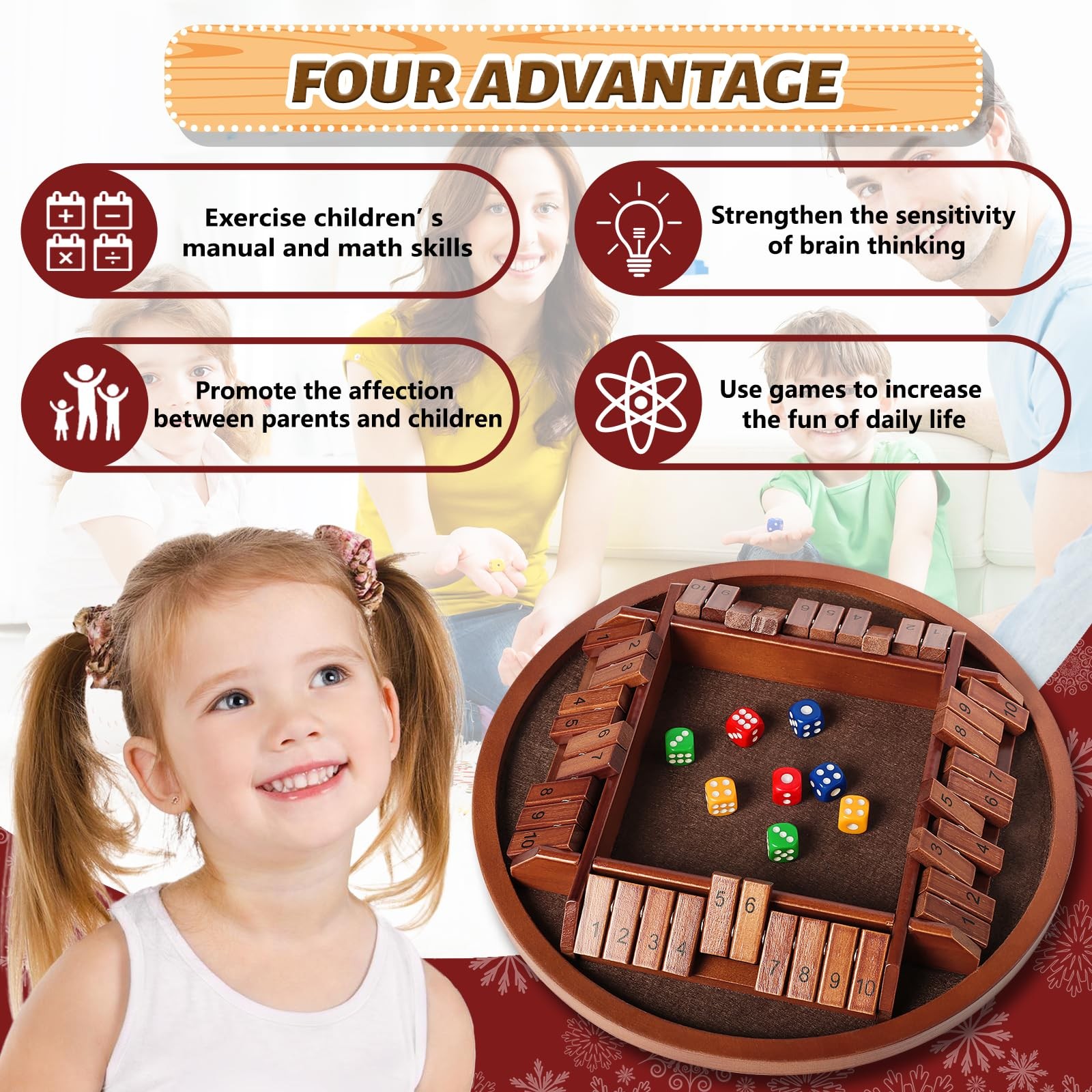 Shut The Box Dice Game 24 Player Wooden Table Math Educational Home Party