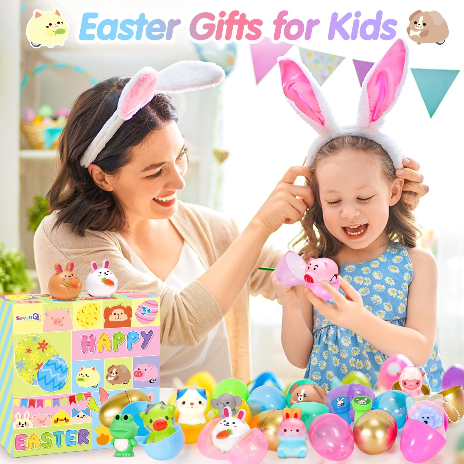Easter Eggs 48Pcs Prefilled Toys Cars Squishy Erasers Stamps Kids SQ-JDC48 Hunt