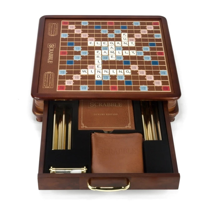 Scrabble Luxury Edition with Rotating Wooden Game Board by Winning Solutions New