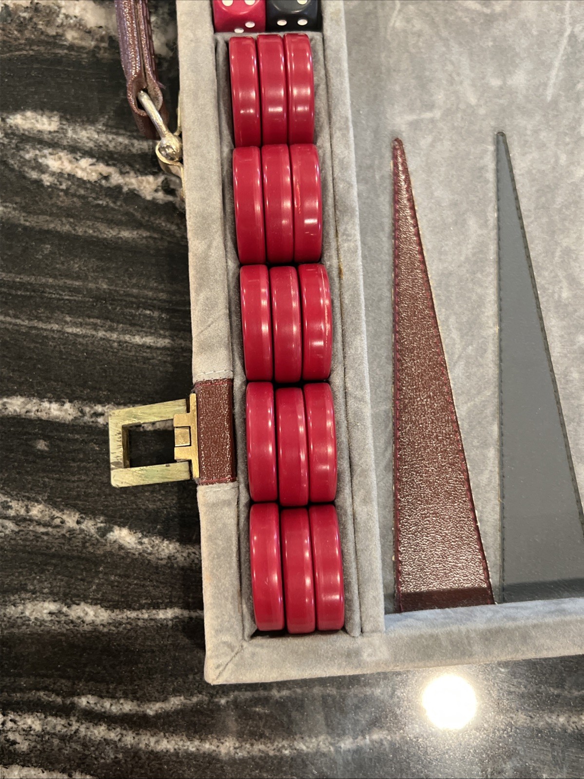 Aries of Beverly Hills Vintage Backgammon Set Gray and Red Travel Case Complete
