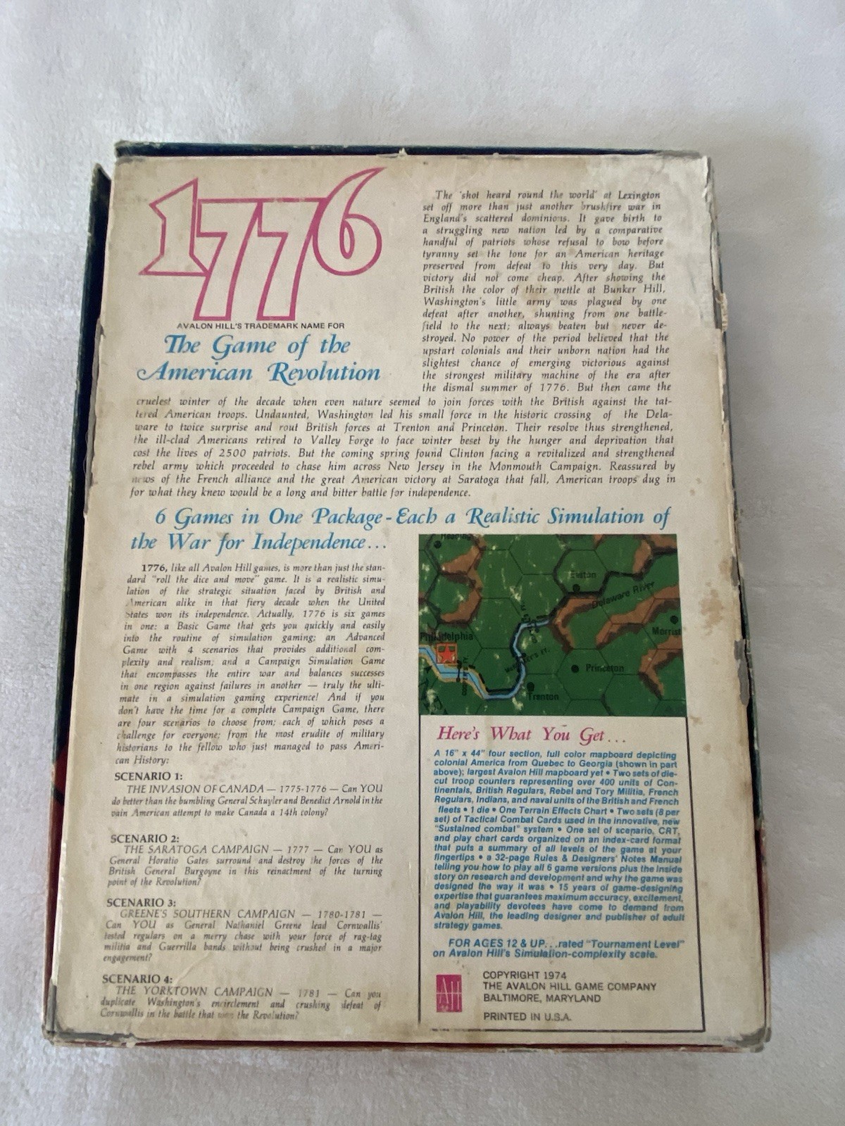 Vintage 1776 Board Game by Avalon Hill Bookshelf Game 1974 Complete