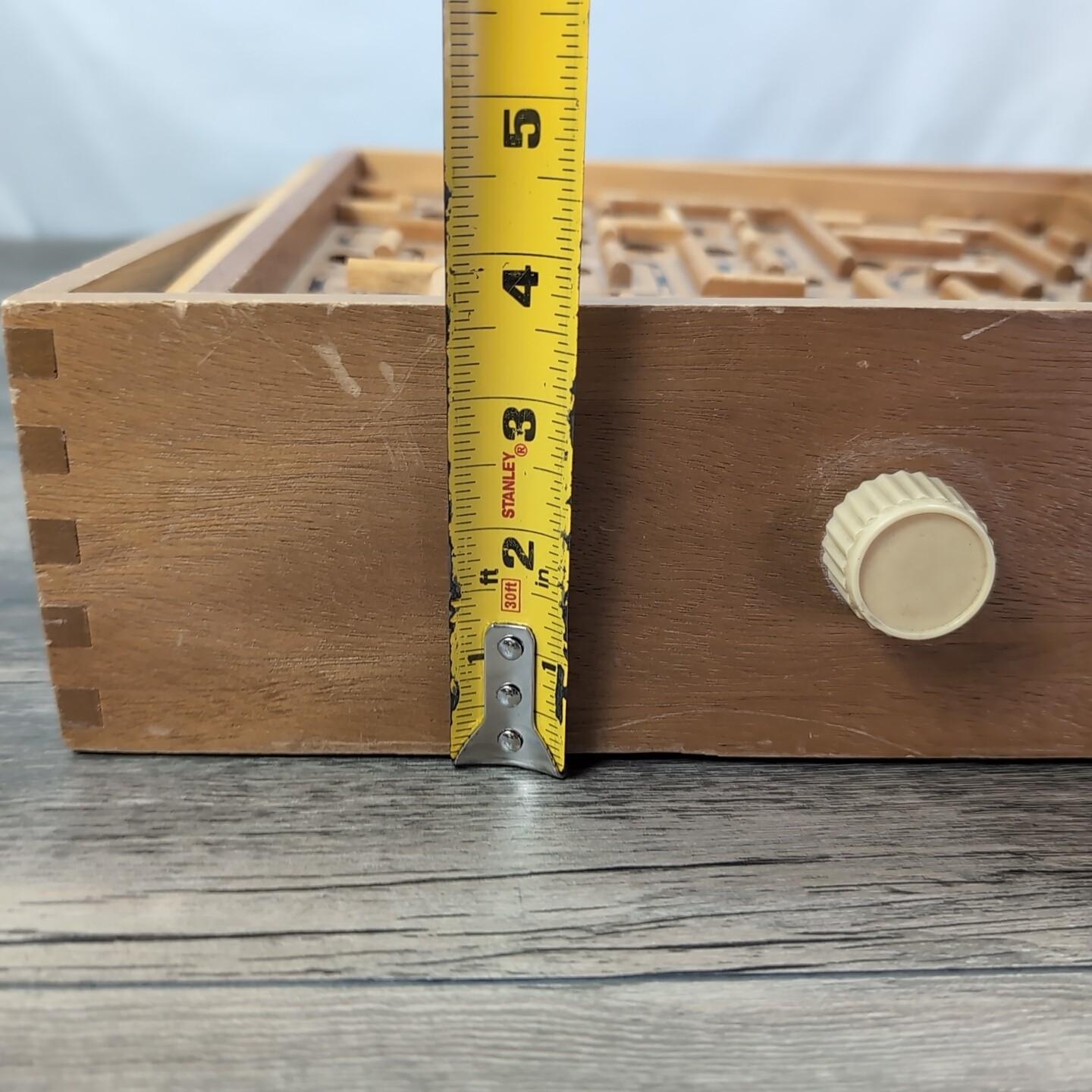 Vtg 1960s Marble Labyrinth Wood Tilt Maze 2 Knob Game Missing Ball 13×11.5″