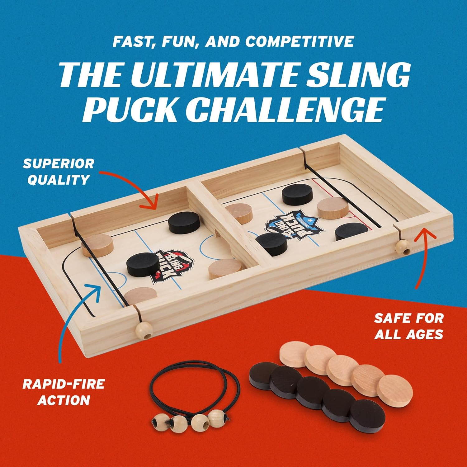 Fast Sling Puck Wooden Game for Kids & Adults Family Fun 2 Player New