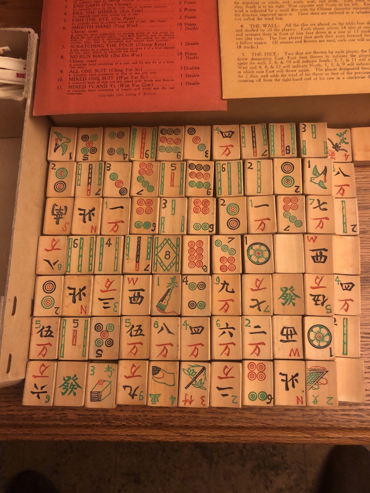 Vintage Ma Jong Set, 1923 Complete, 148 Bamboo Tiles, Original Box, Sparrow