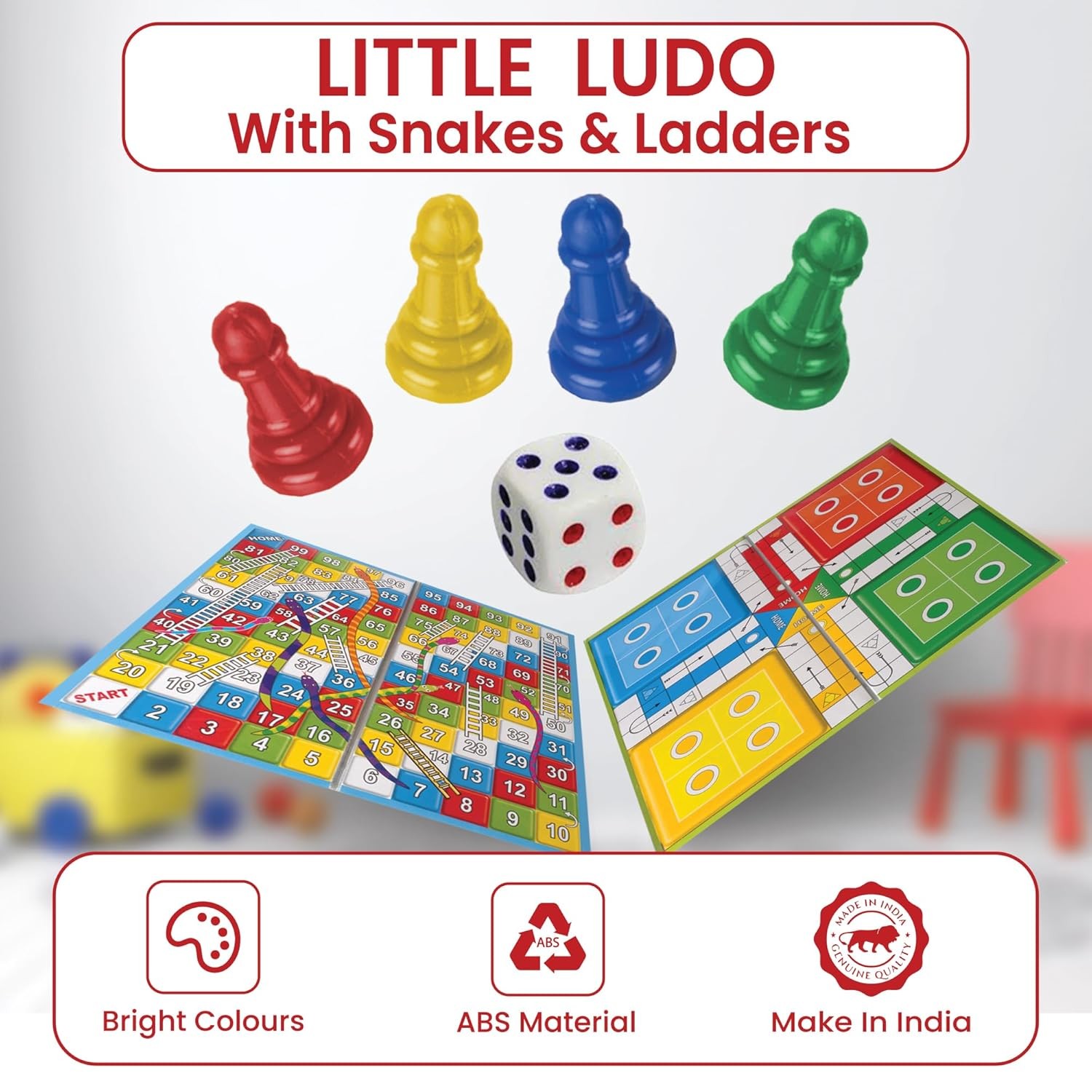 Ludo Board Family Game For Kids & Adults 2-in-1 Snakes & Ladder & Ludo Board