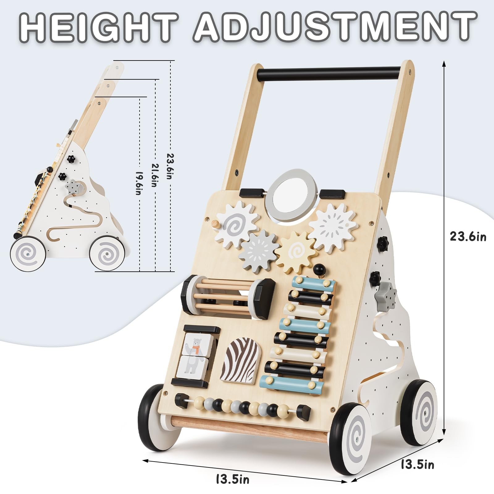 Walker Wooden Montessori Adjustable Height Push Pull Toy HUZU Baby 6-12 1-3 Boys