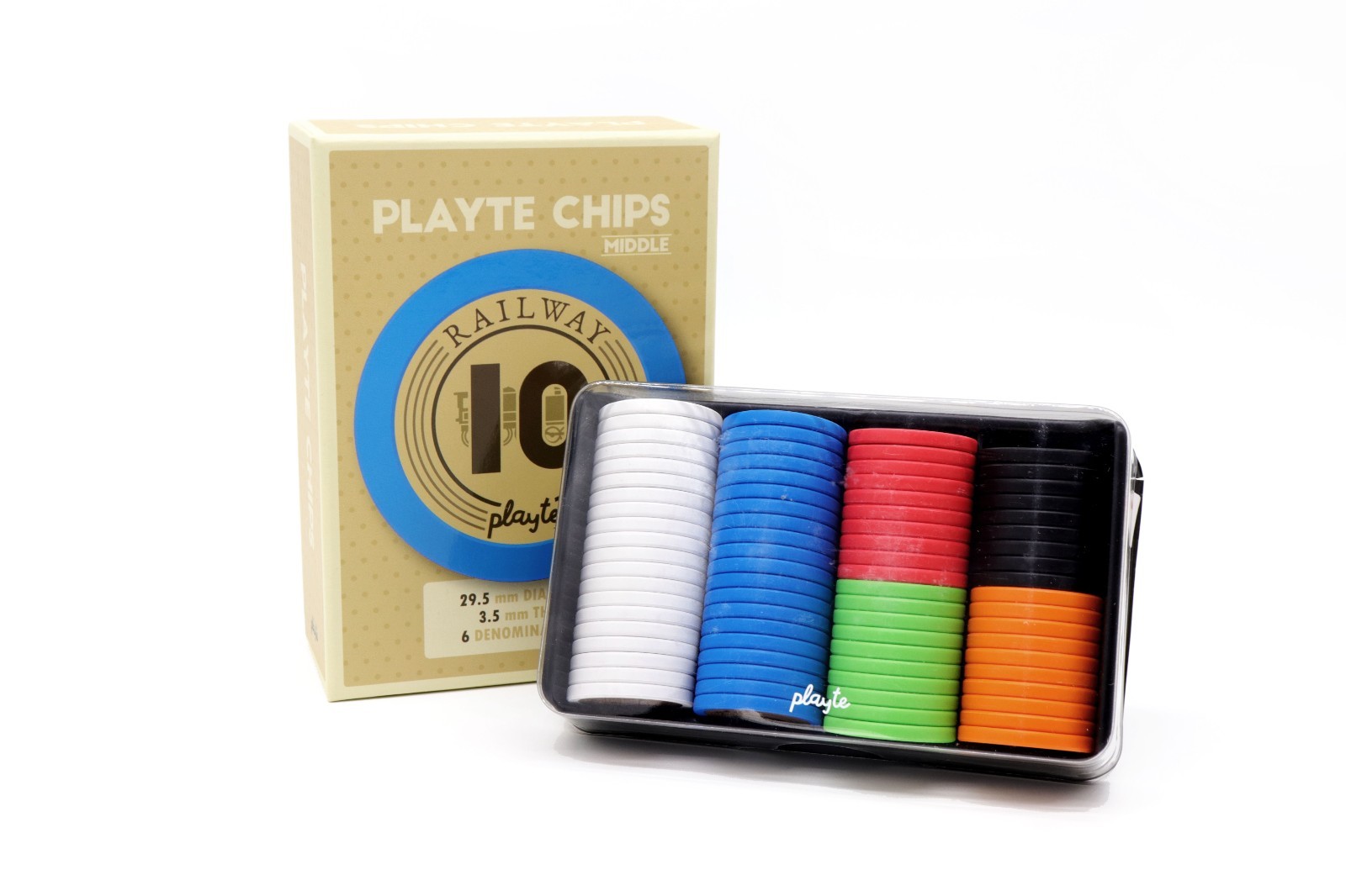 Playte Middle Railway Chips – 80pcs Premium Heavy 4.3g Board Game Tokens Set.