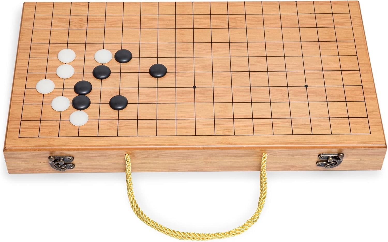 19 X19 Folding Go Game Set Board with and Bamboo Bowls and Imitation Jade Go Pie