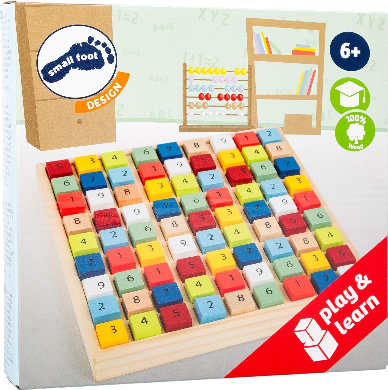 small foot 11164 Colourful Sudoku “Educate” made of wood, with 81 number cubes i