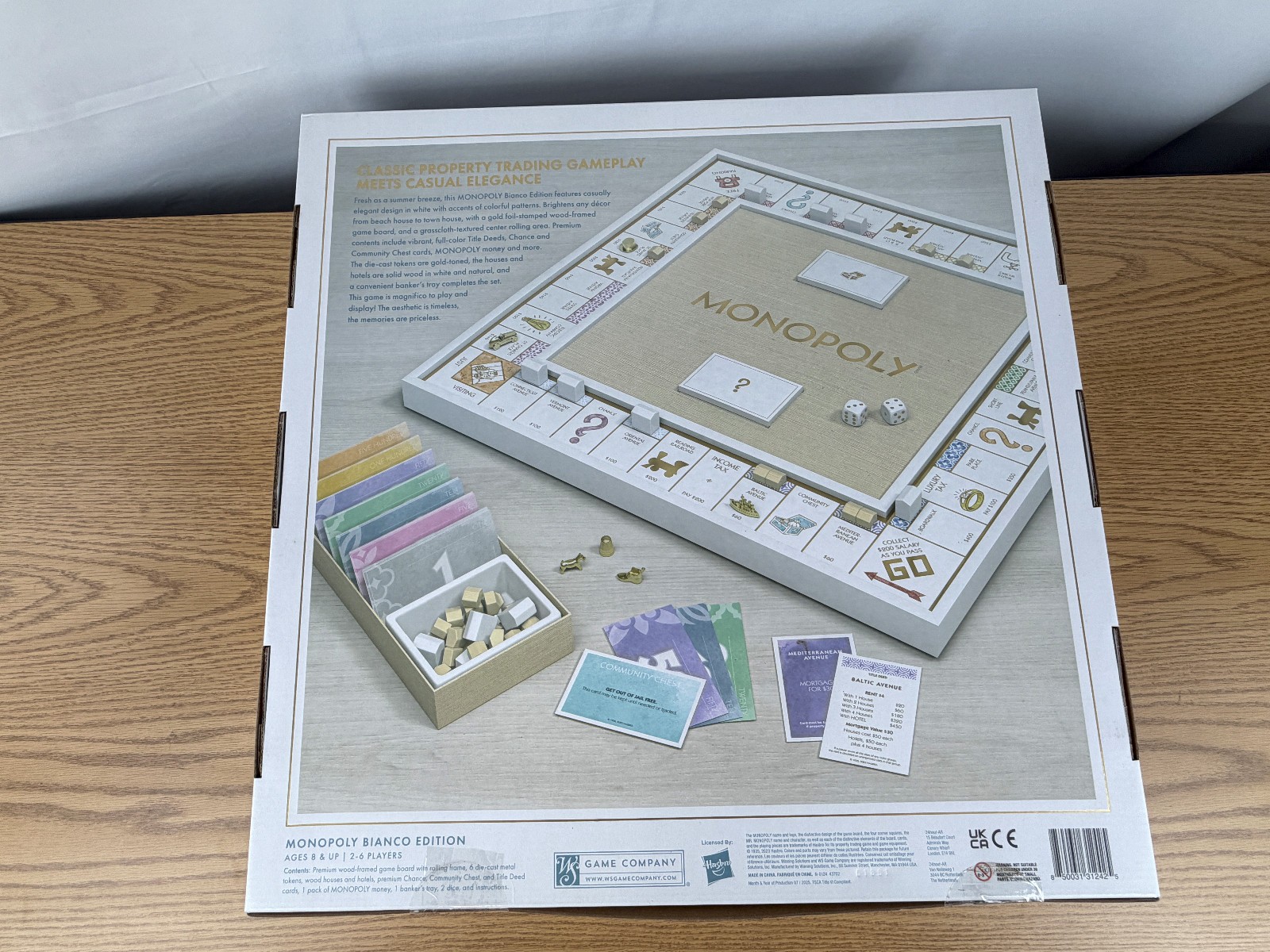 WS Game Co Monopoly Bianco Edition with Foil-Stamped Wood Game Board Open Box