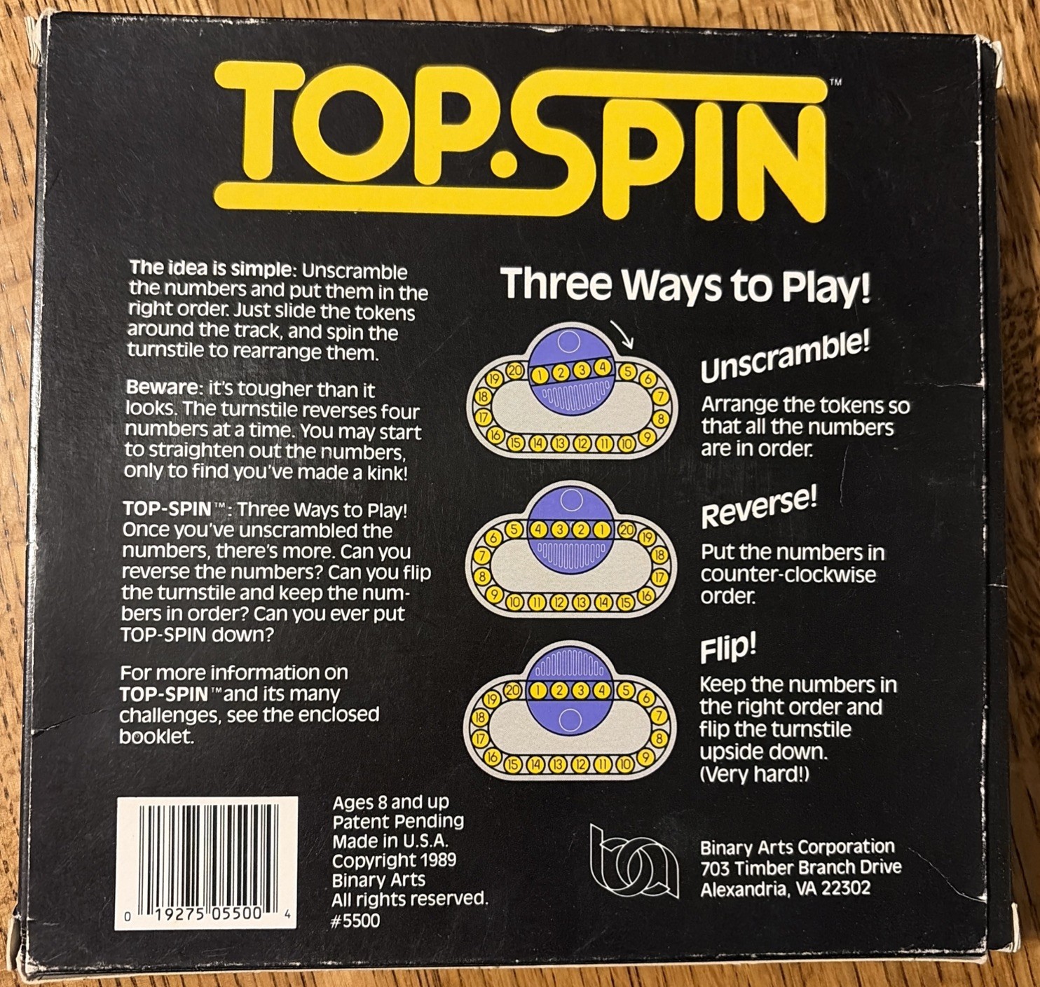 Vintage 1989 Top Spin Puzzle Numbers Game Toy Binary Arts USA New Open Box