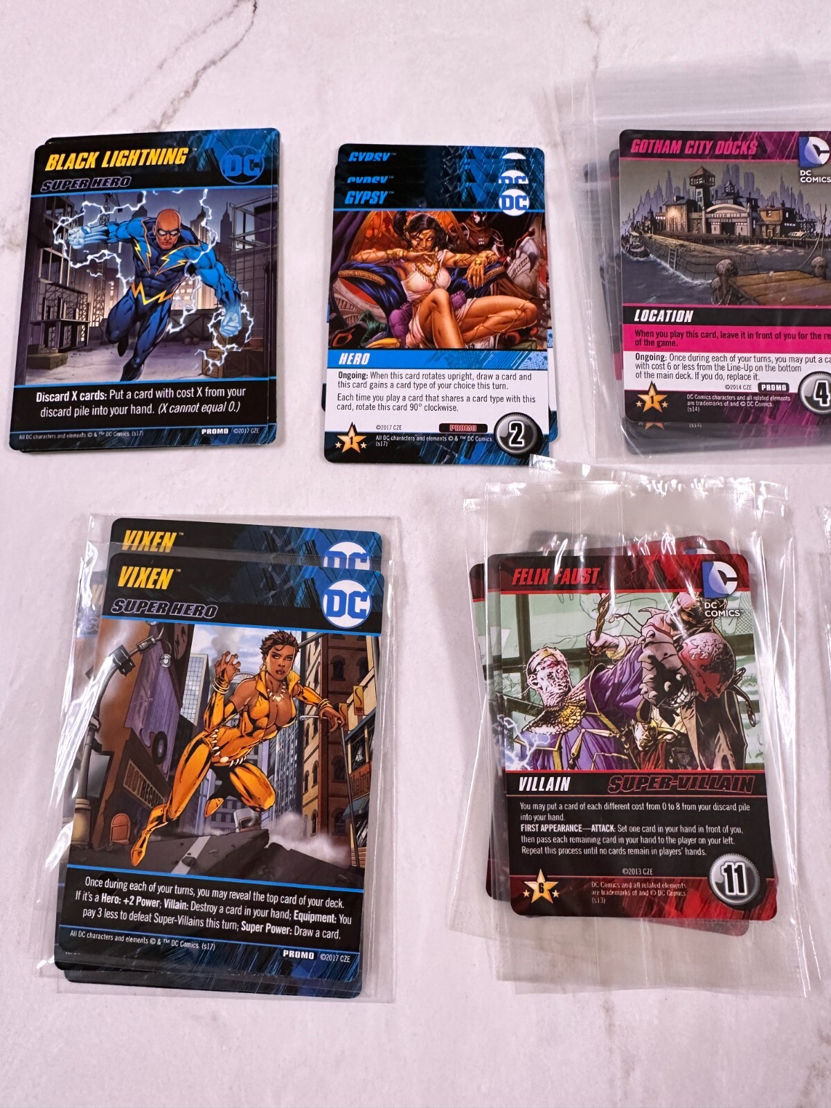 DC Deck-Building Game PROMO CARD SET: Felix Faust Gotham City Dock Gypsy Star F