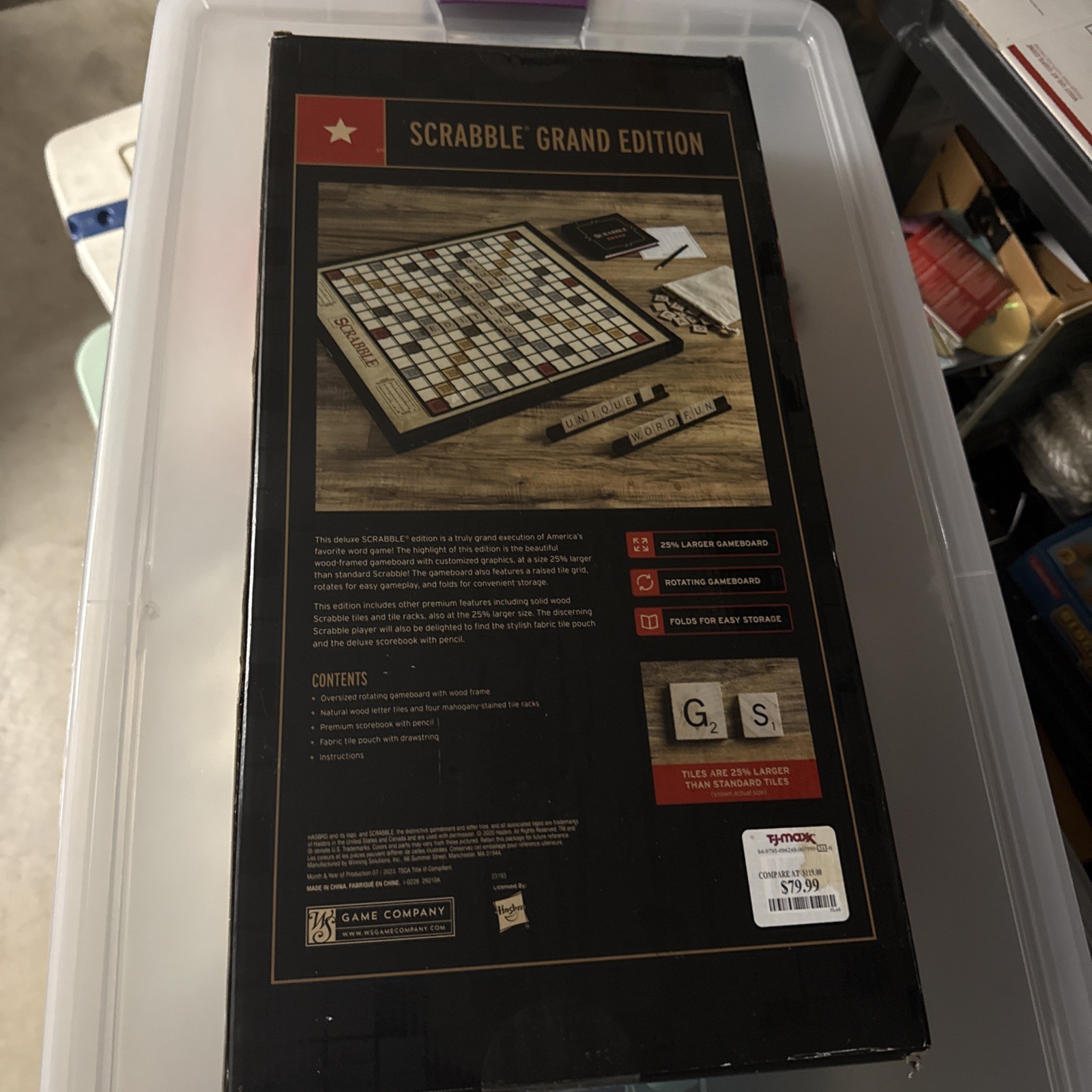 New SCRABBLE Grand Edition -25% Larger, Wooden, Folding, Rotates WS GAME COMPANY