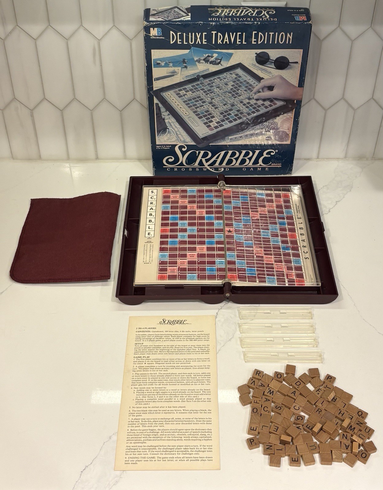 Scrabble Deluxe Travel Edition by Milton Bradley with 96 Tiles & Pouch