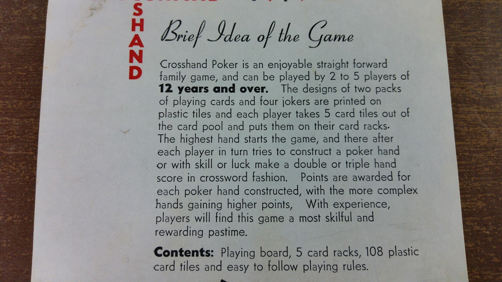 Crosshand Poker Vintage Boardgame 1978 FCB Industries Western Australia #316837