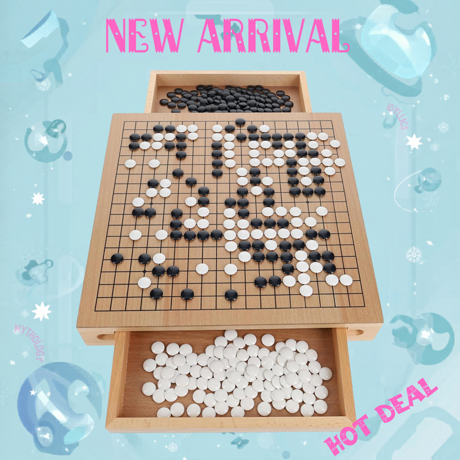 NEW 12″ Traditional Go Board Game Set with Pull-Out Storage Drawers Portable