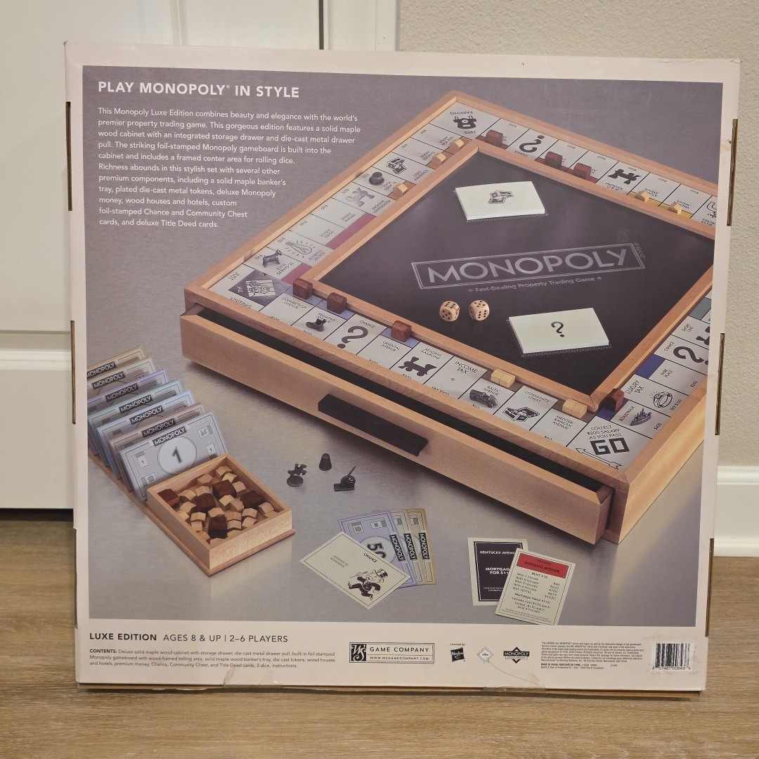 Monopoly Luxe Maple Edition Wood Cabinet Game Board Luxury Premium NEW In Box