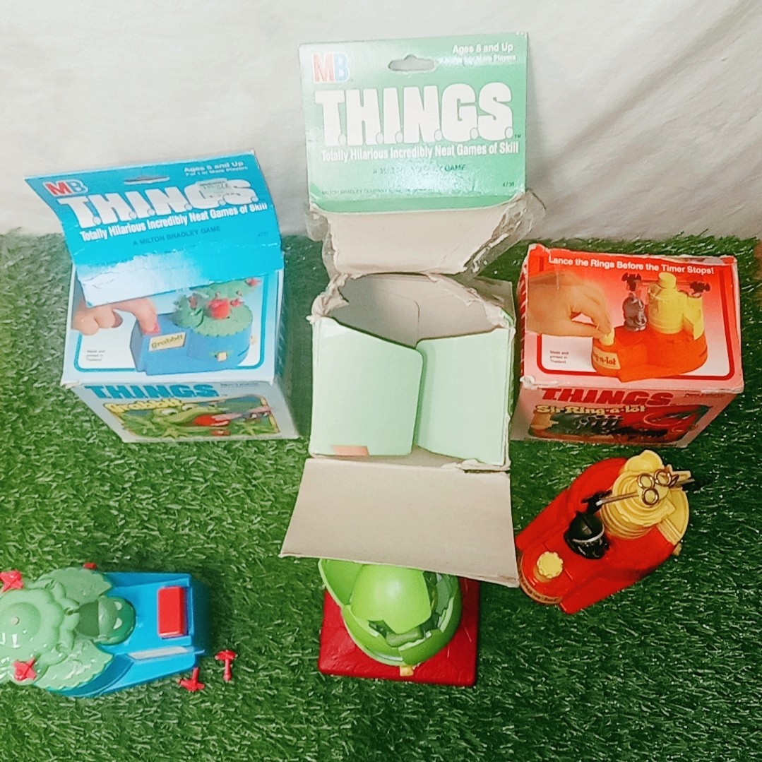 3 Games Lot Milton Bradley T.H.I.N.G.S. Eggzilla + Sir Ring-A-Lot + Grabbit 1986