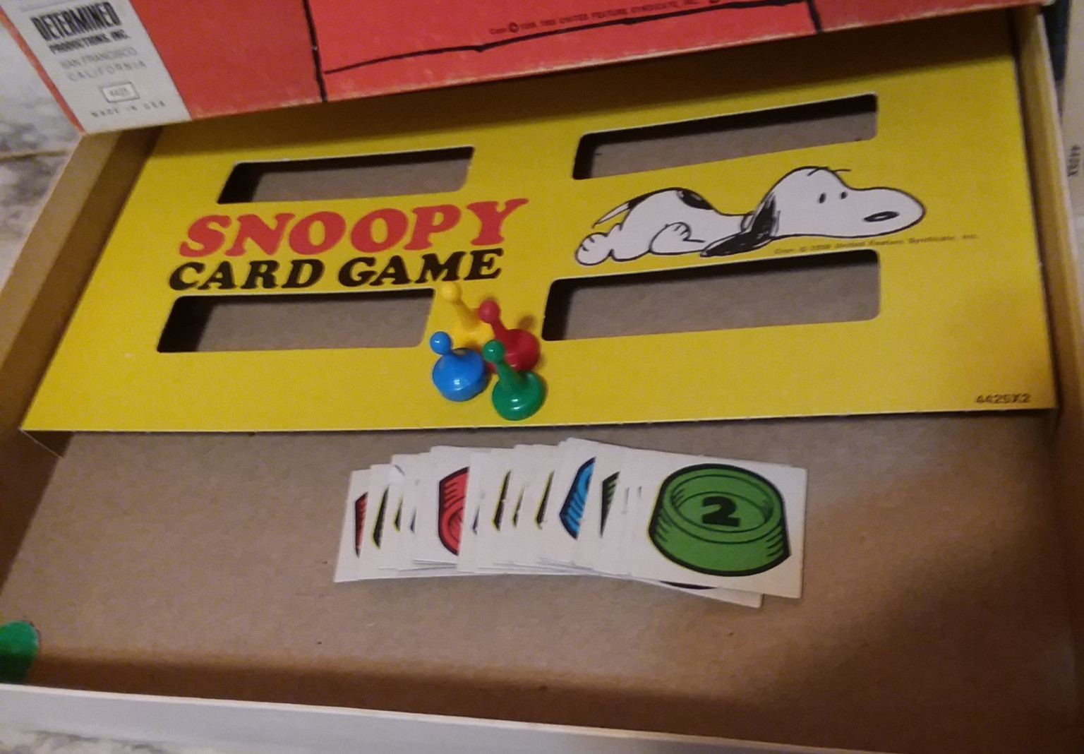 2 Vntg PEANUTS Game Lot – 1971 GOOD OL’ CHARLIE BROWN Board & 1974 SNOOPY Card