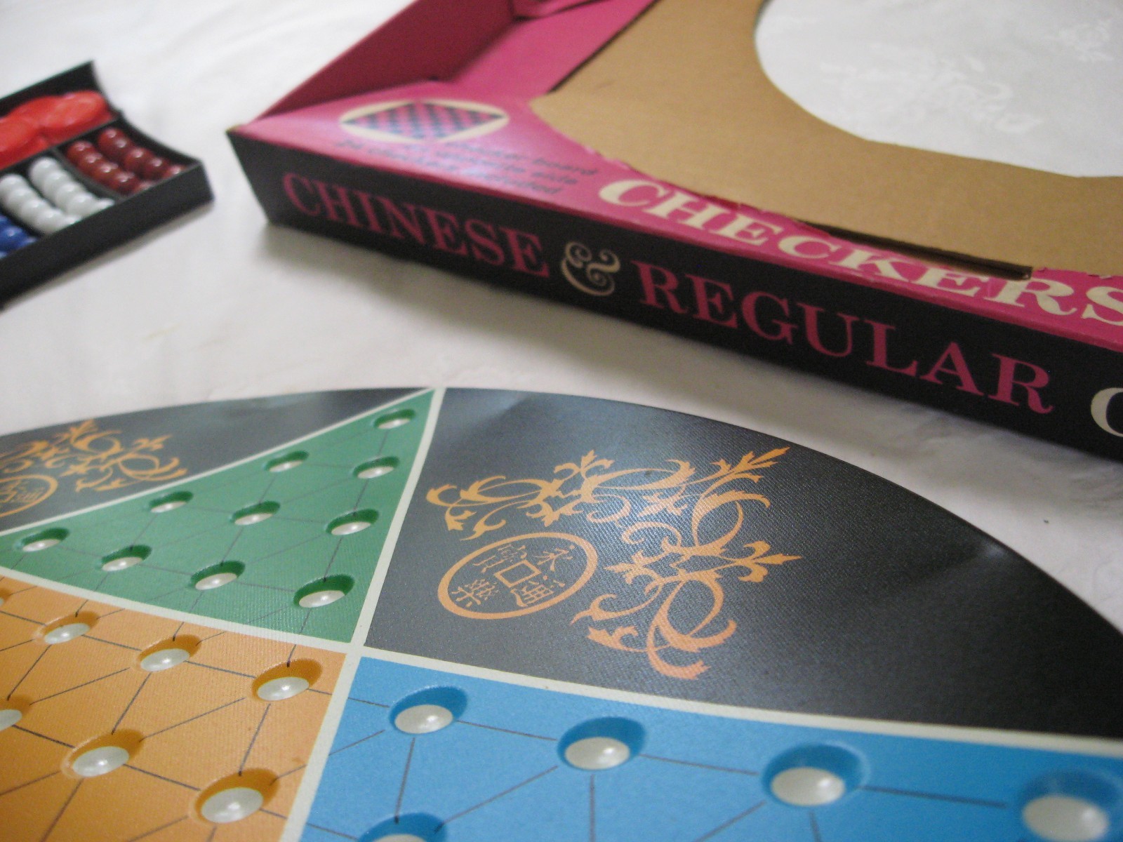 Ohio Art metal tin litho board CHINESE & REGULAR CHECKERS – complete w/ box
