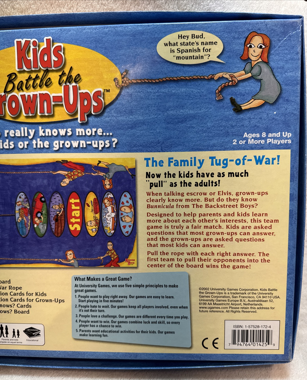 Kids Battle The Grown-Ups Trivia Board Game 2002 by University Games Age 8 & Up