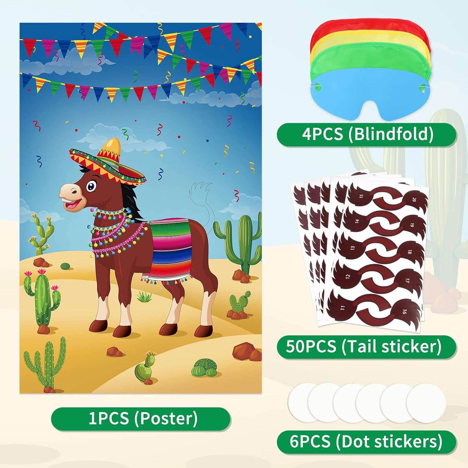Pin The Tail On The Donkey Party Game with 50 Pcs Tails Large Mexican Donkey Gam