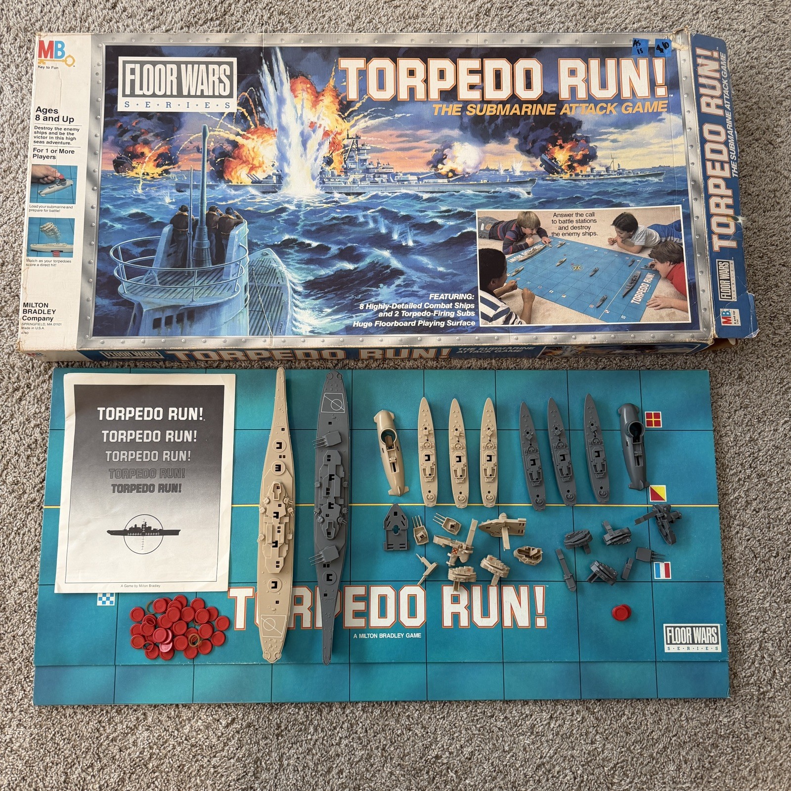 Vintage 1986 Torpedo Run! by Milton Bradley Floor Wars Board Game Near Complete