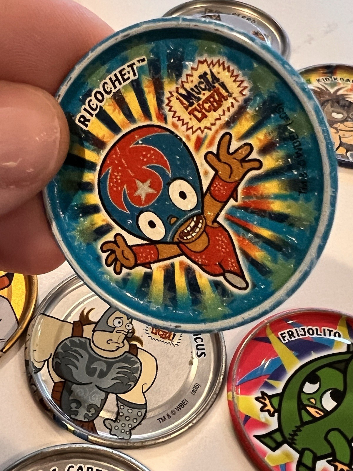 Lot 15 Vintage ¡MUCHA LUCHA! Metalix Tazos Metal Pogs Perro Kelvin Cabeza Rare