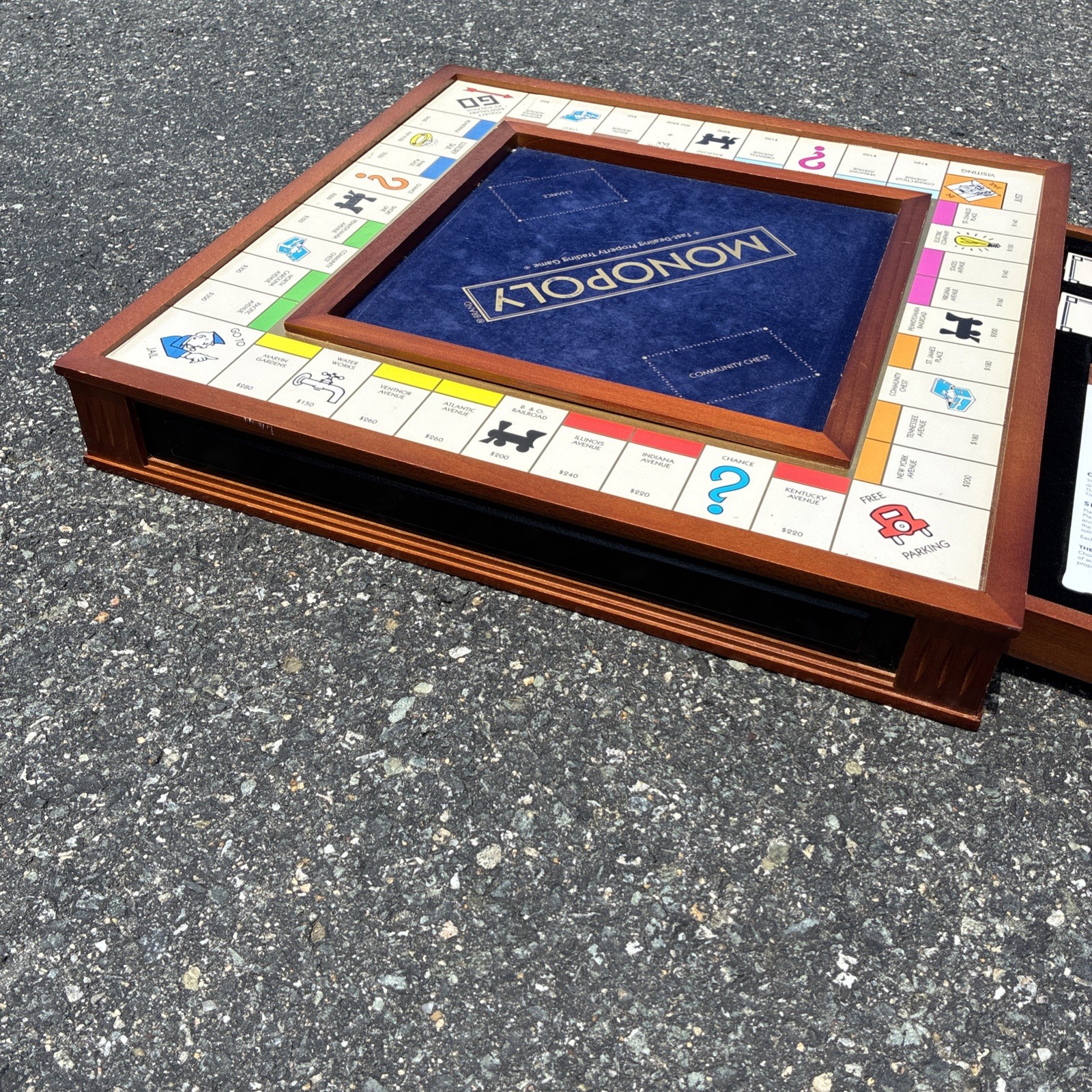 HUGE Monopoly Luxury Edition Blue Board Game Collectible Wood – PARTS MISSING !