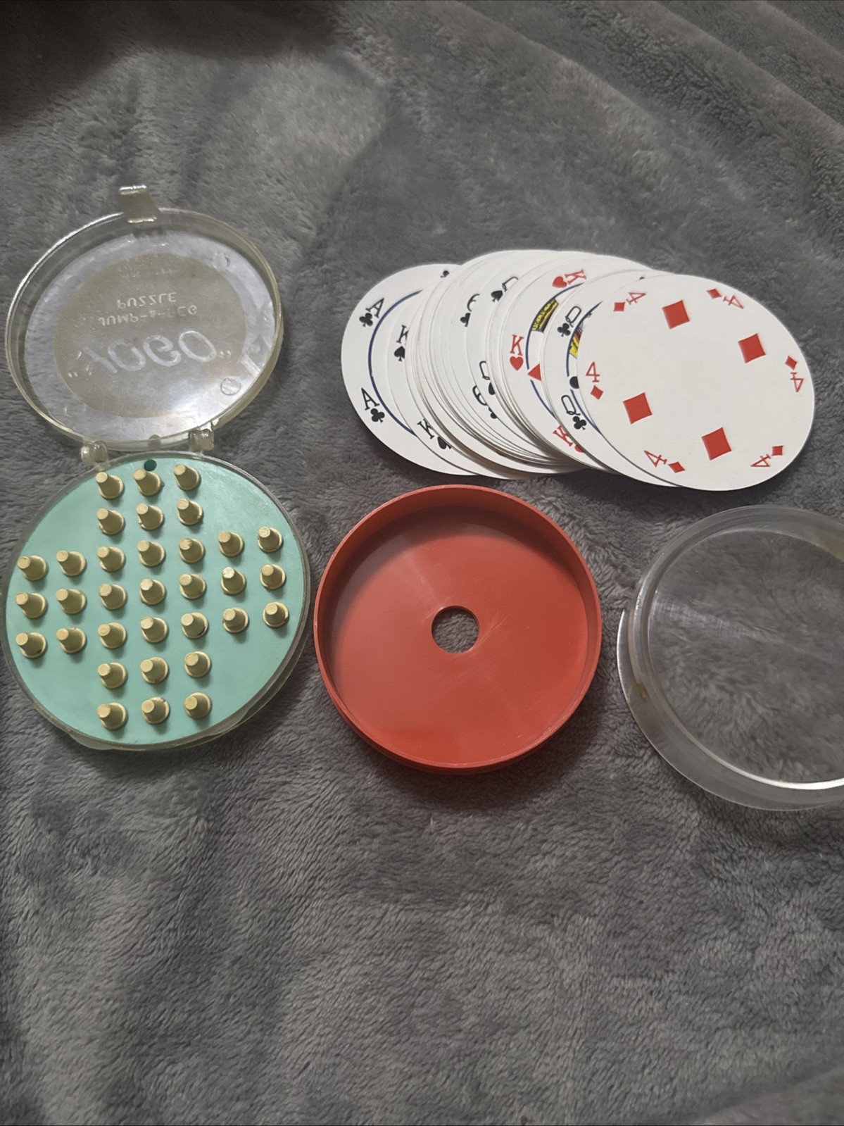 Vintage Retro Travel Game Lot: 1950s YOGO Jump-A-Peg & 1970s Round Playing Cards