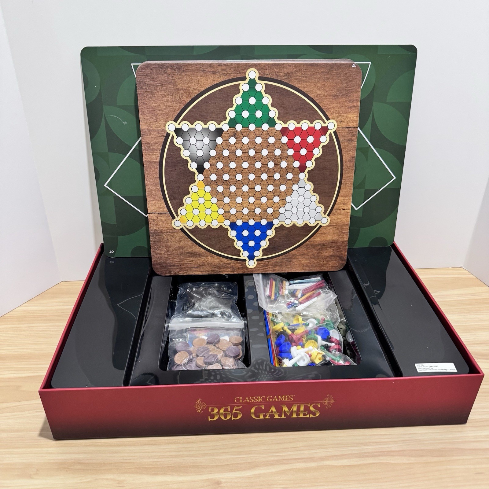 Classic Games 365 Game Set Board Games, Cards Dice, Double Sided Boards Open Box