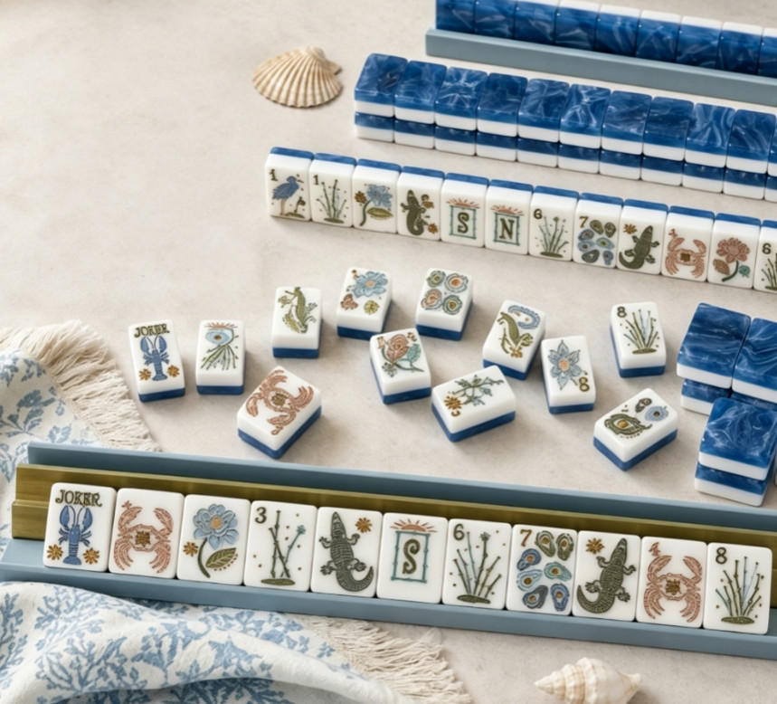🌊Beach blue Mahjong Complete Tile Set, Blue & White Tiles (160tiles)