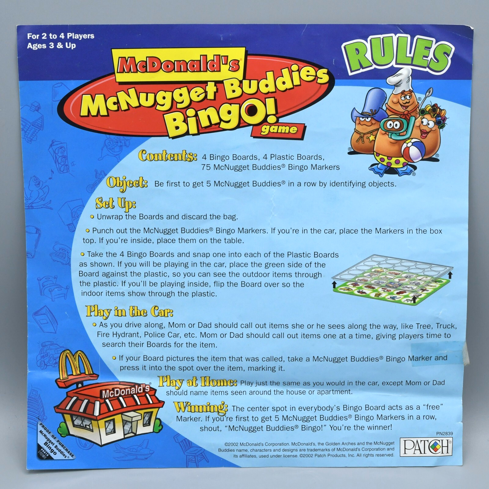 McDonalds McNugget Buddies Bingo Vintage 2002 Patch Products INCOMPLETE
