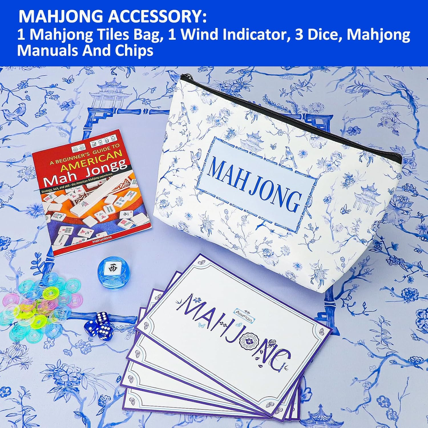 Light Blue American Mahjong Tile Set(1.2″), 160 Engraved Tiles with Mahjong Tile
