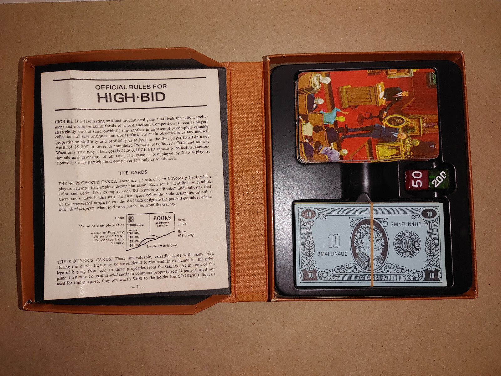 High Bid Art JEWELRY Sterling Auction Card Dice Travel Game 3M 1970 – Complete