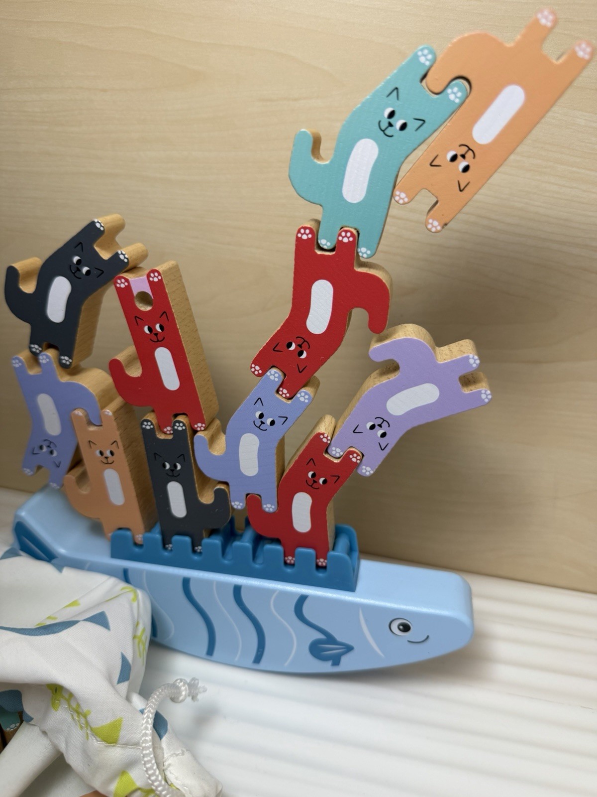 Wooden Balance the Cat Kid Game by Gigglescape With bag