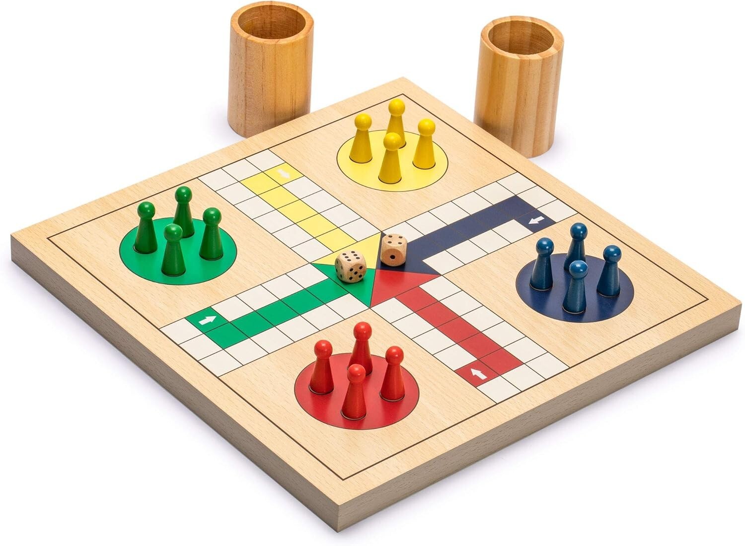 Classic 2-in-1 Wooden Snakes and Ladders & Ludo Game for Family Fun – 11.3 in
